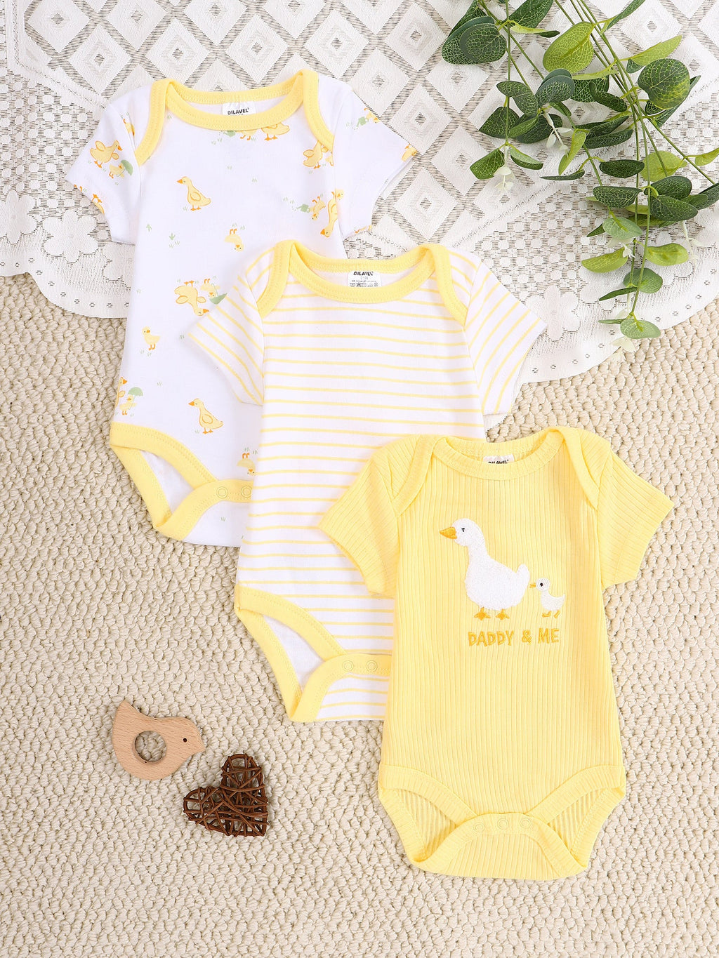 Infant And Toddler Cartoon Embroidered Romper Set Newborn Three-Piece Kit