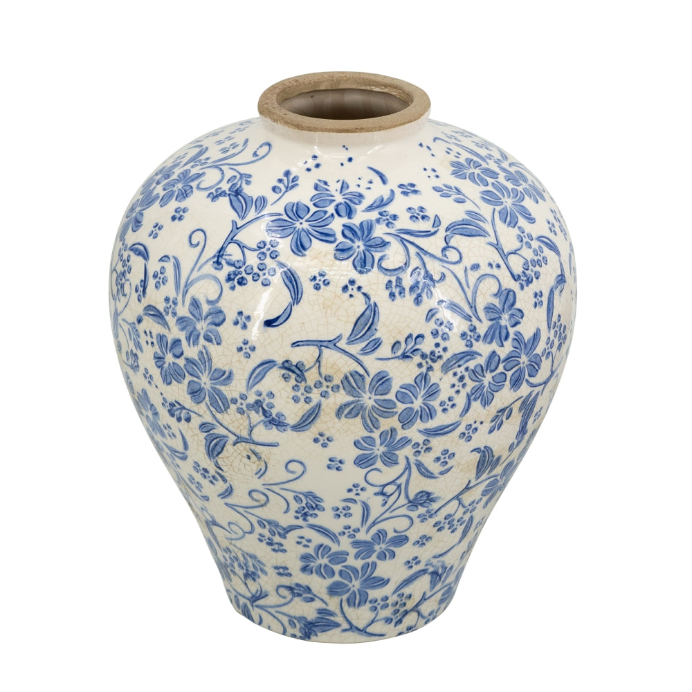 D9.1x11" Round Ceramic Vase with Distressed