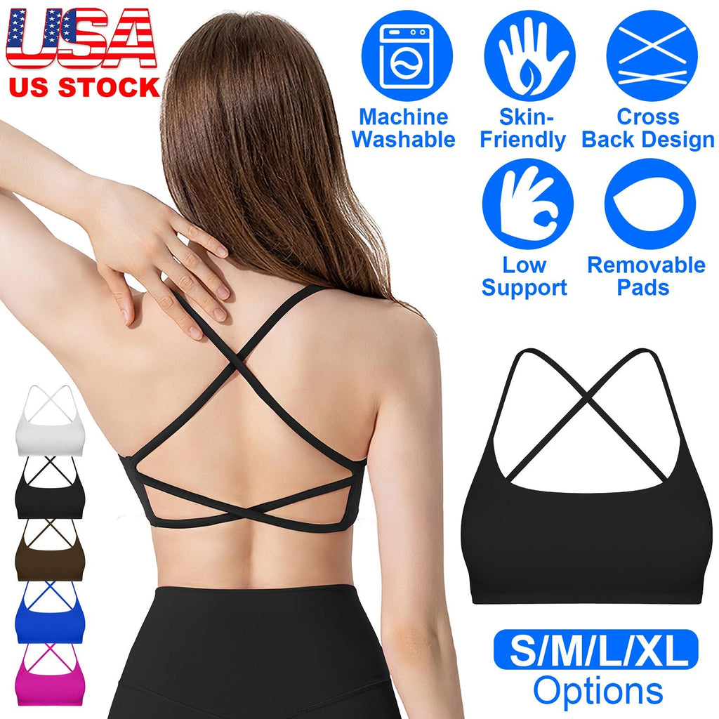 Cross Back Padded Sports Bra with Removable Pads