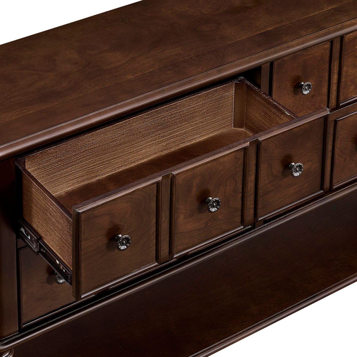 Vintage Console Table with Solid Wood Legs and 4 Storage Drawers - Espresso