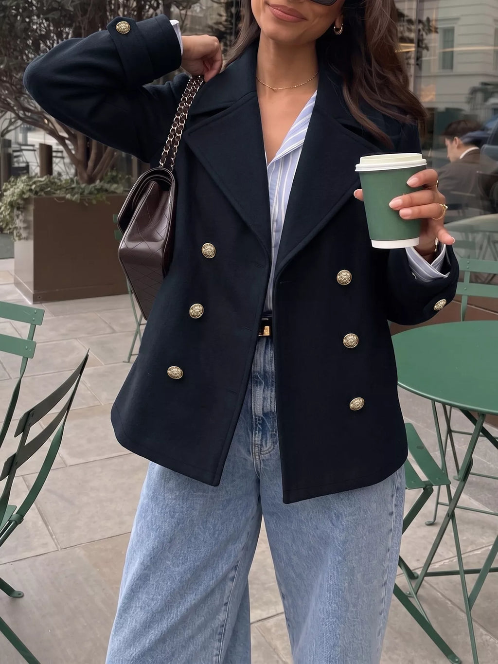 Double-Breasted Gold Button Blazer