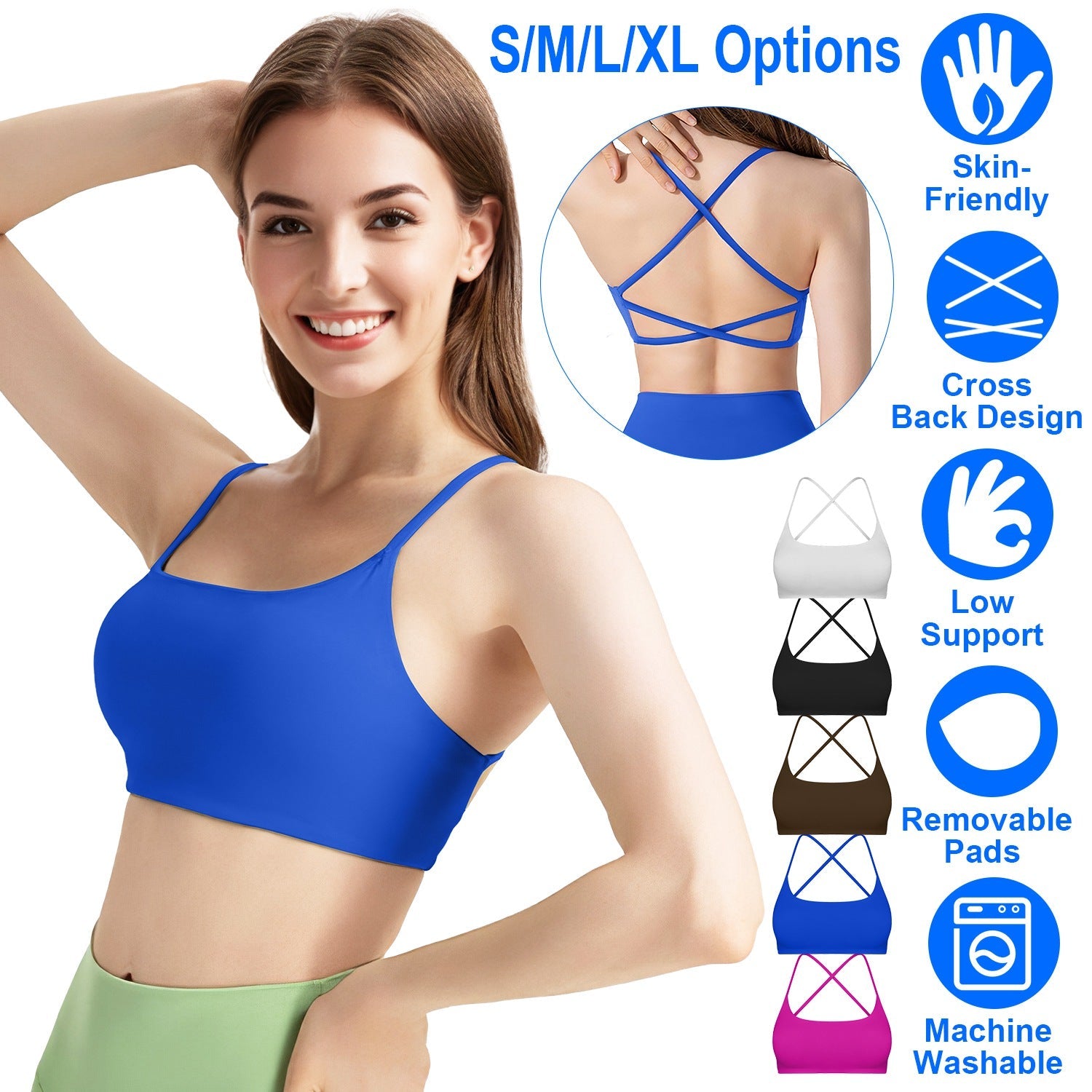 Cross Back Padded Sports Bra with Removable Pads