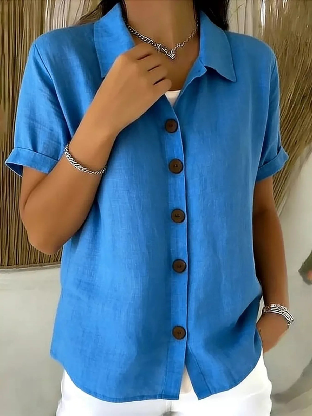 Full Size Button-Down Short Sleeve Shirt Plus Size