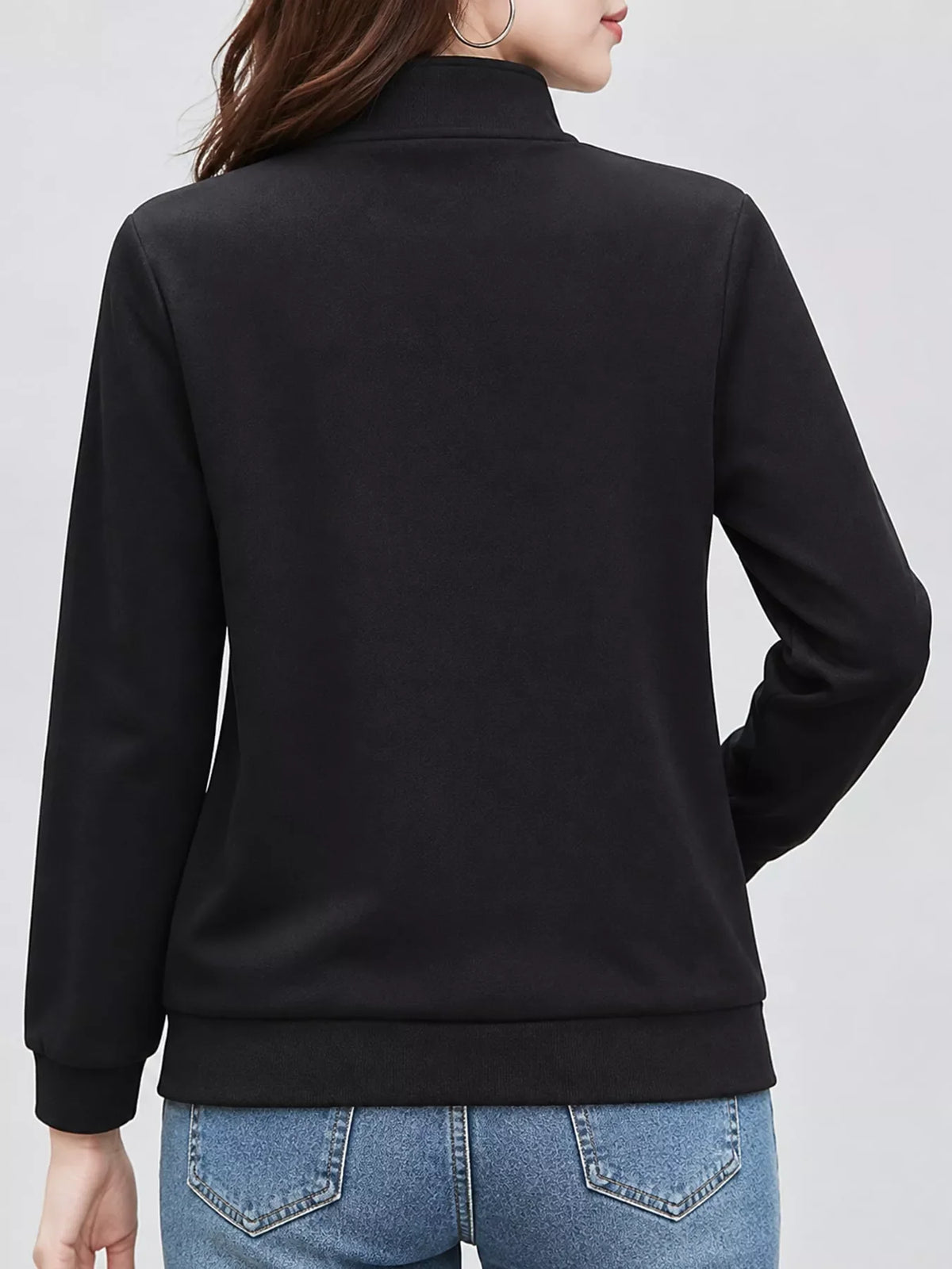 Full Size Stand-Collar Zip-Up Sweatshirt Plus Size
