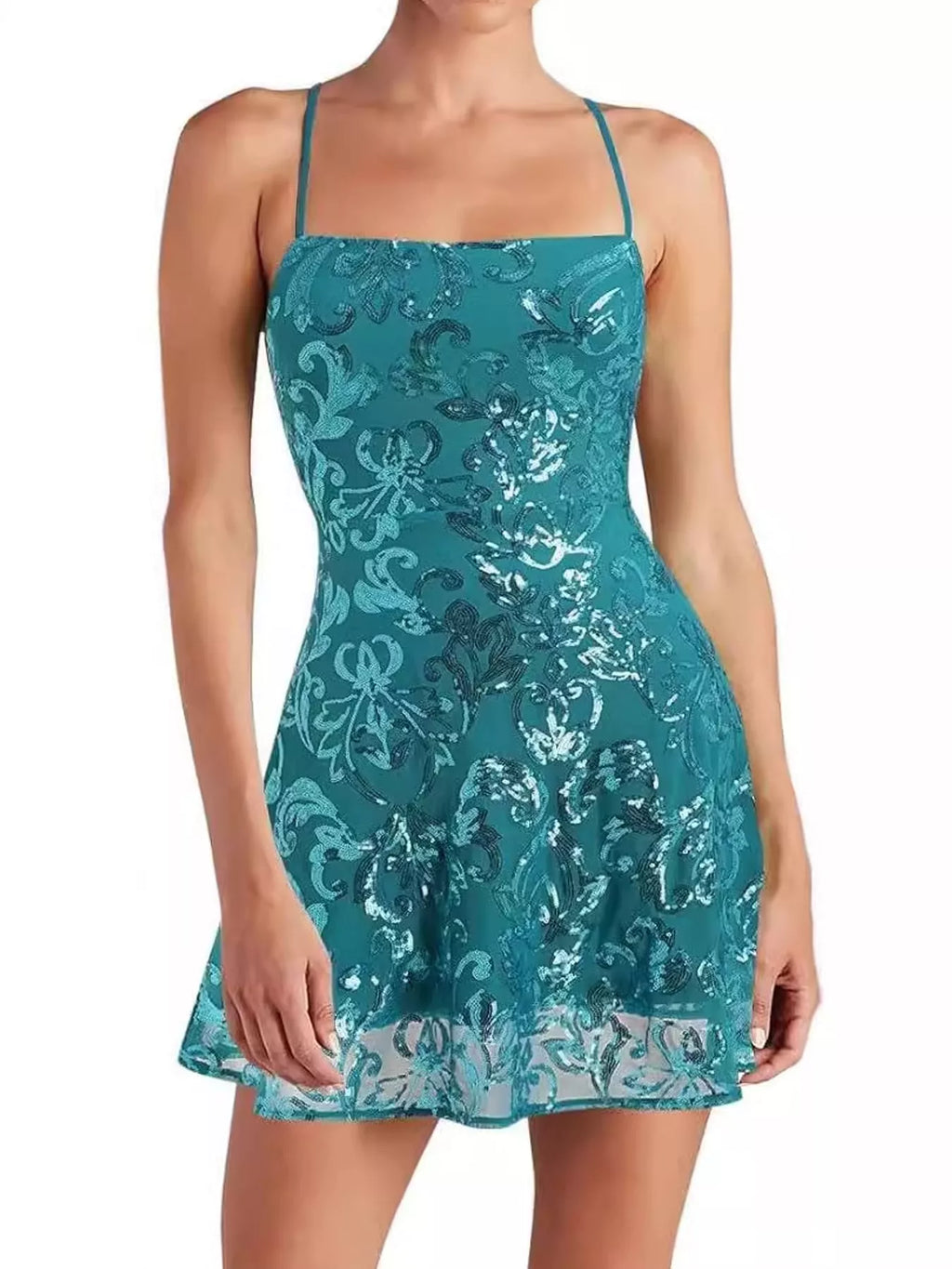 Sequin Square Neck Mini Dress