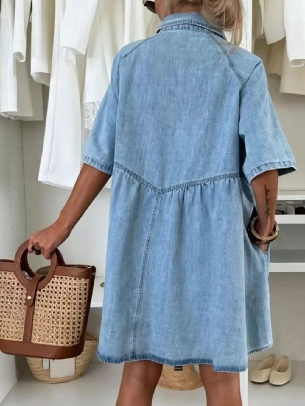 Button Up Denim Shirt Dress