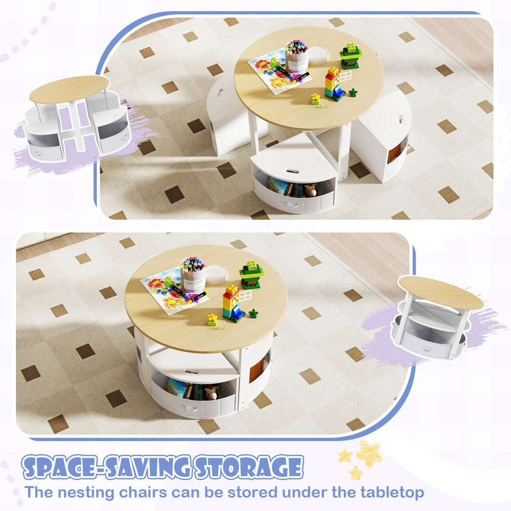 5 Piece Toddler Round Nesting Table with 4 Storage Stools for Activity