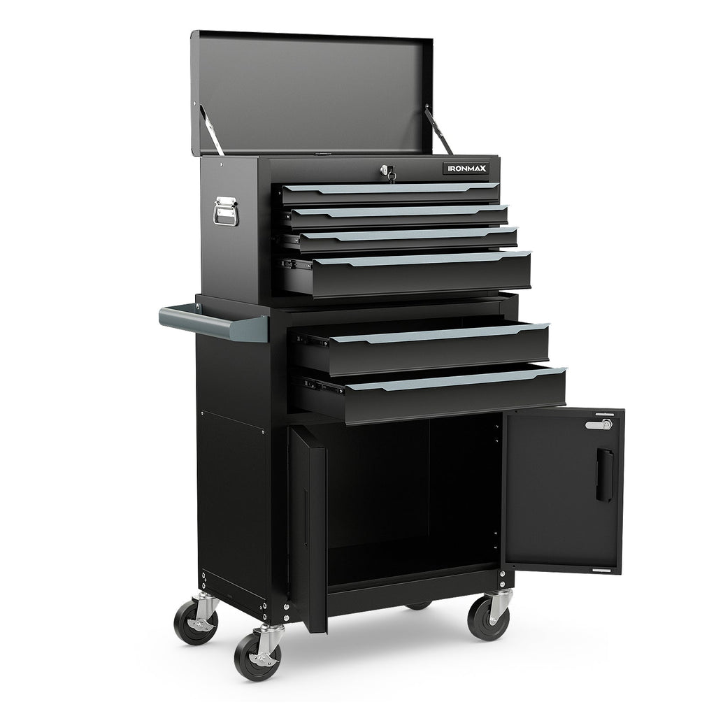 6-Drawer Rolling Tool Storage Chest Cabinet with Universal Wheels and Hooks