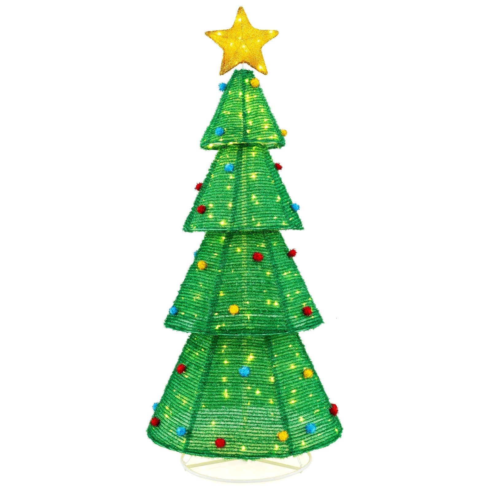 6.2 Feet Collapsible Christmas Tree with 200 Built-in LED Lights and Top Star Decoration