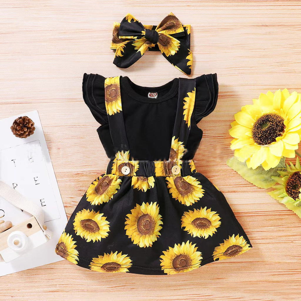 SUNFLOWER Printing Suit Romper Three-piece Suit