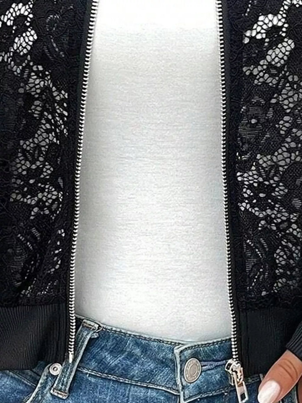 Sheer Lace Zip Up Jacket