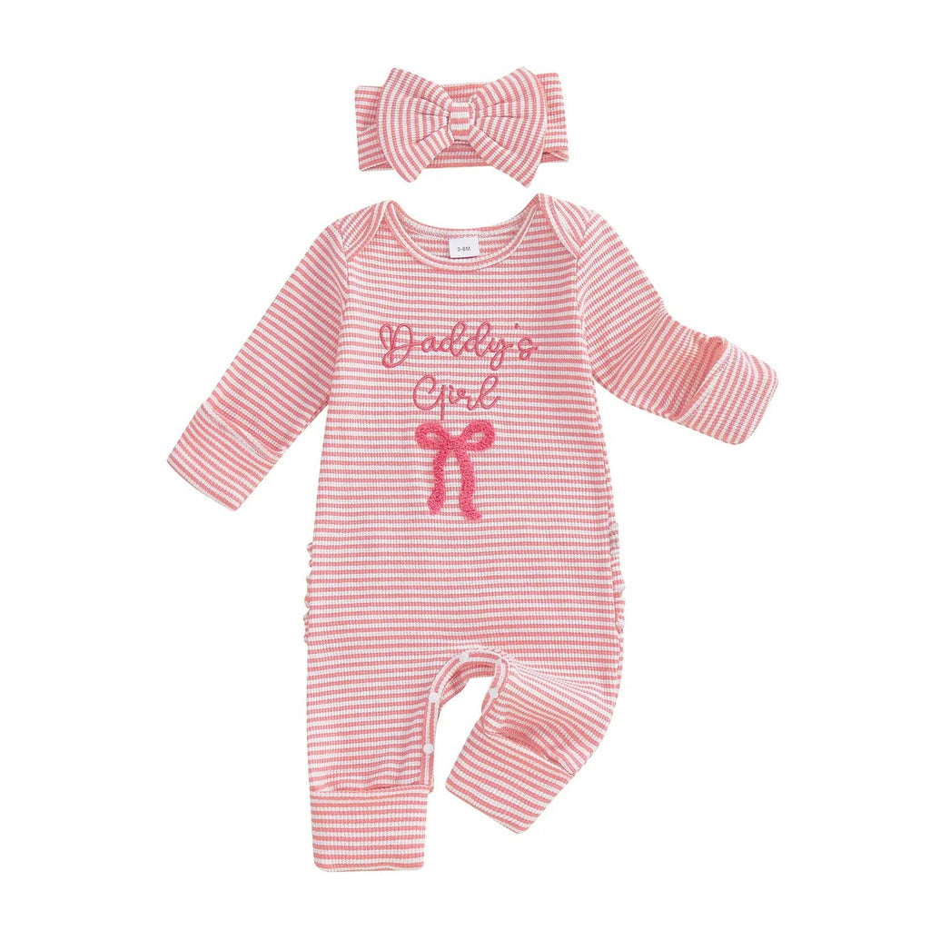 European And American Infant Lettered Embroidered Romper With Bow Ties