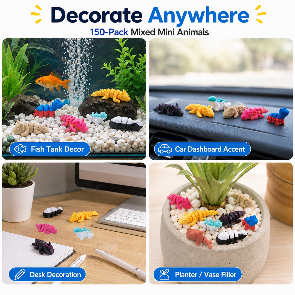 150 Pack 3D Printed Mixed Mini Animals, Random Assorted Tiny Animal Figurines For Miniature Decor, Party Favors, DIY Crafts, Gift Fillers