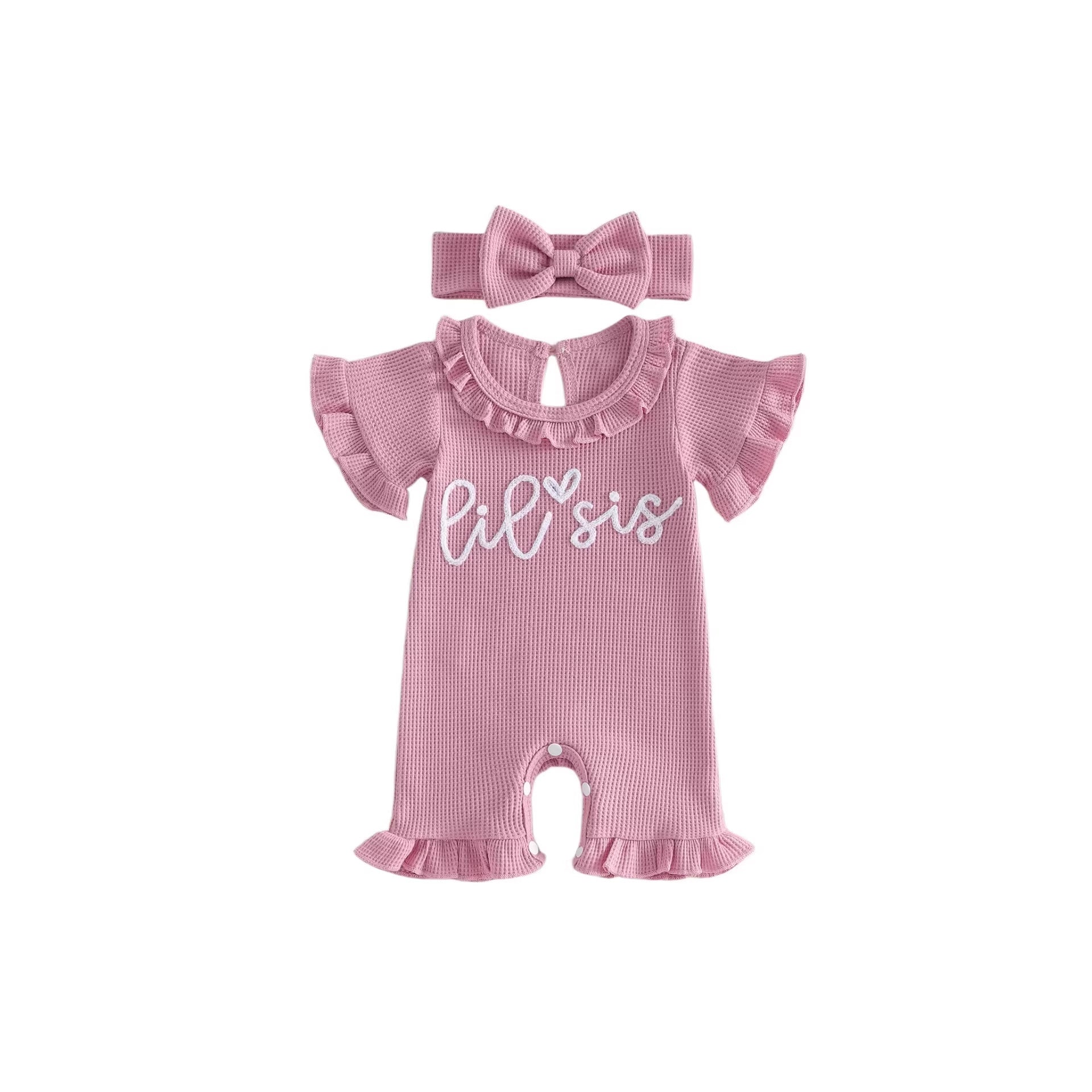 Lace-trimmed Short-sleeve Romper Headband