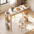 60 Inch Dining Table and 2 Upholstered Barstools with Faux Marble Tabletop