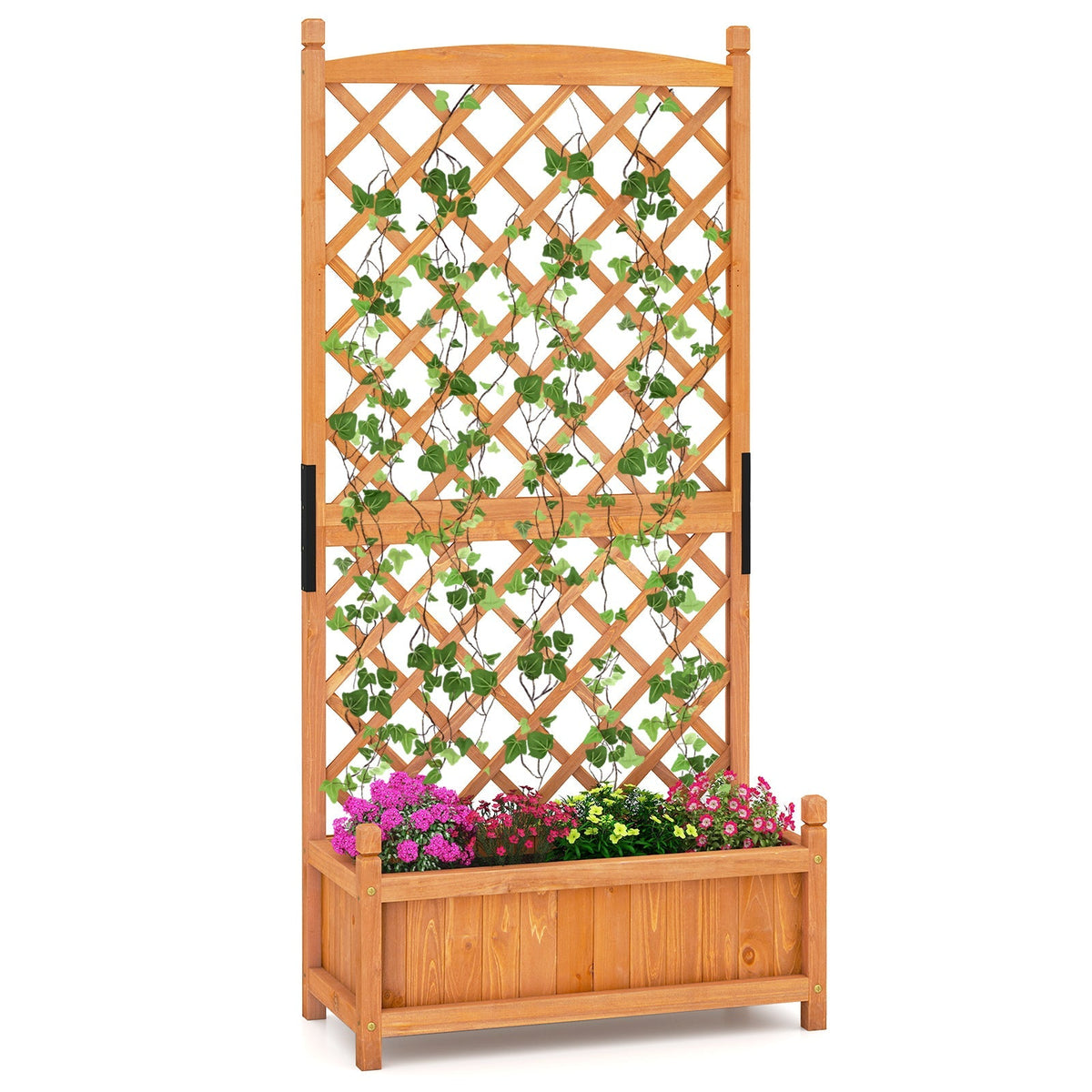 60 Inch Tall Raised Garden Bed with Diamond Lattice Trellis and Drainage Holes