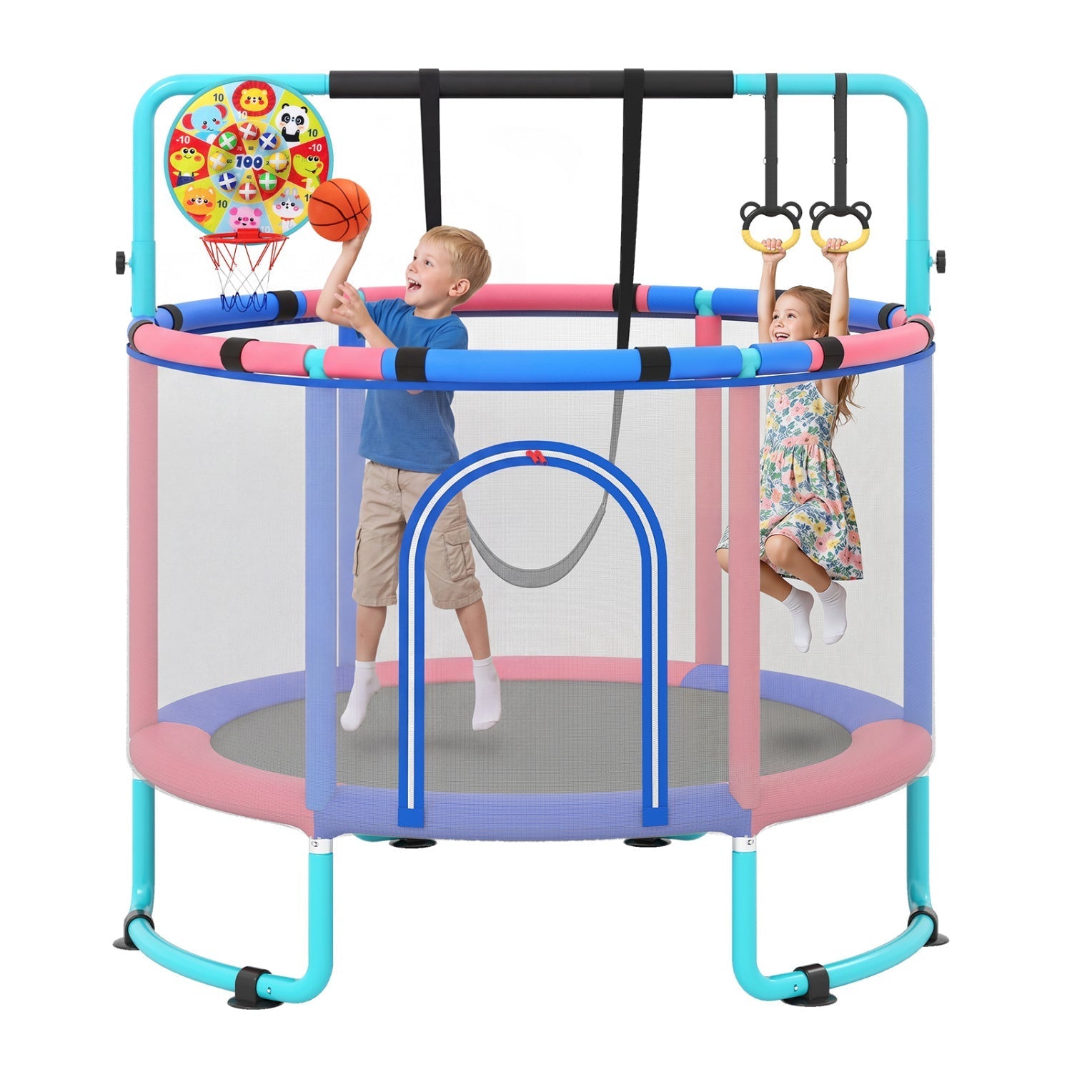 60-Inch Kids Trampoline with Adjustable Gymnastics Bar