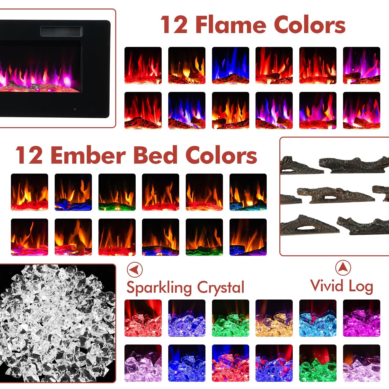 60 Inches Ultra-thin Electric Fireplace with Remote Control and Timer Function