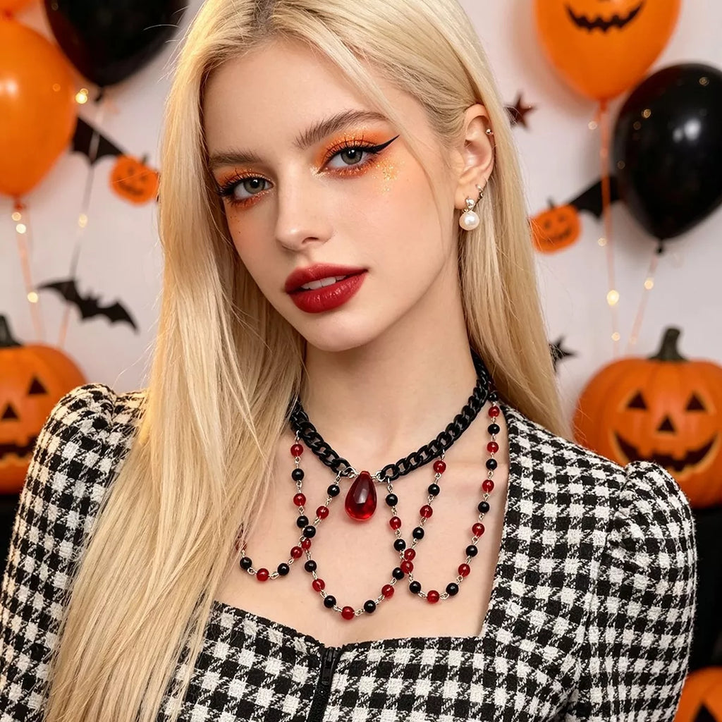 Gothic Vampire Beaded Teardrop Necklace