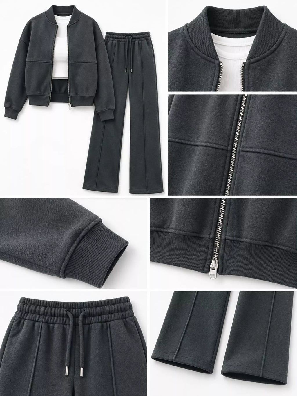 Casual Zip-Up Jacket and Wide-Leg Sweatpants Set