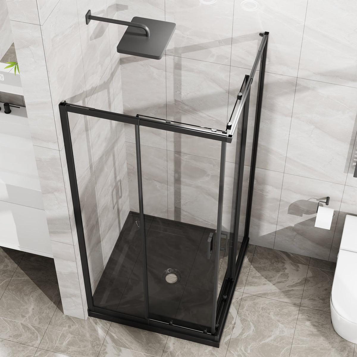 36" x 36" x 72" Corner Sliding Shower Door with Tempered Glass