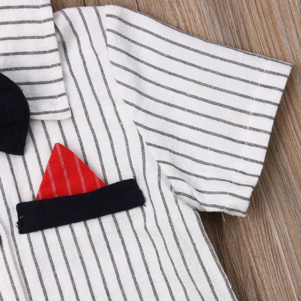Baby Boy Striped Jumpsuit with Bow Tie