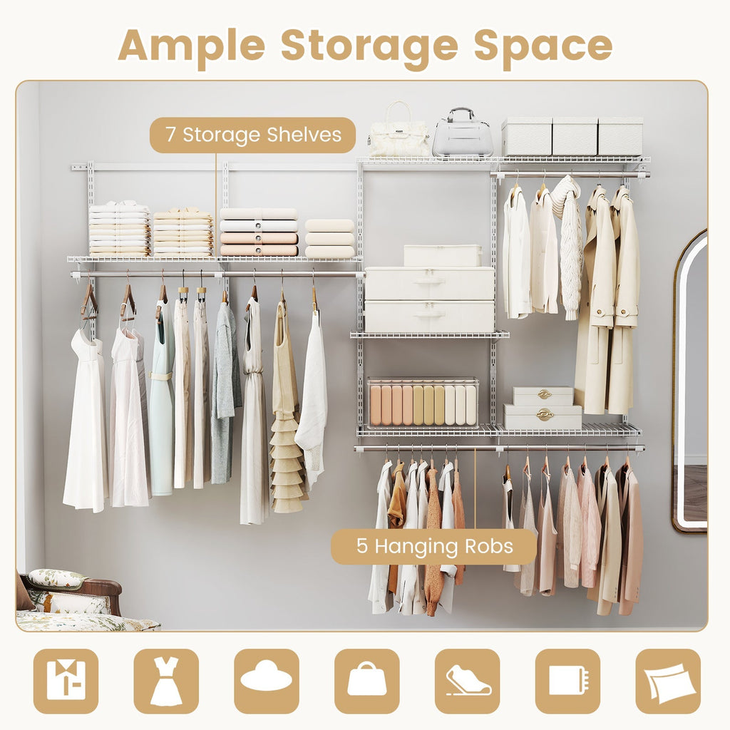 Closet System 4-8 FT Wall-Mounted Closet Shelves and Rod