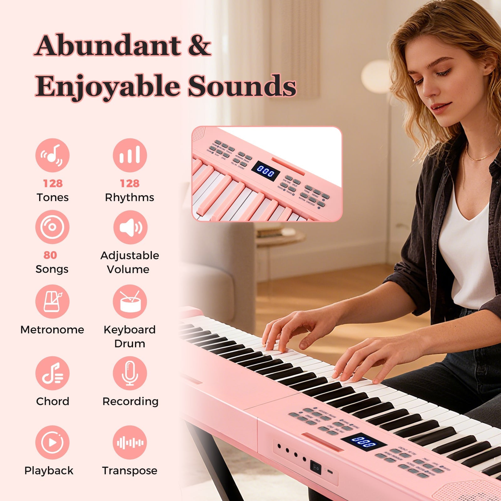 61-Key Foldable Piano Keyboard Full-size Electronic Keyboard with MIDI and Split Function
