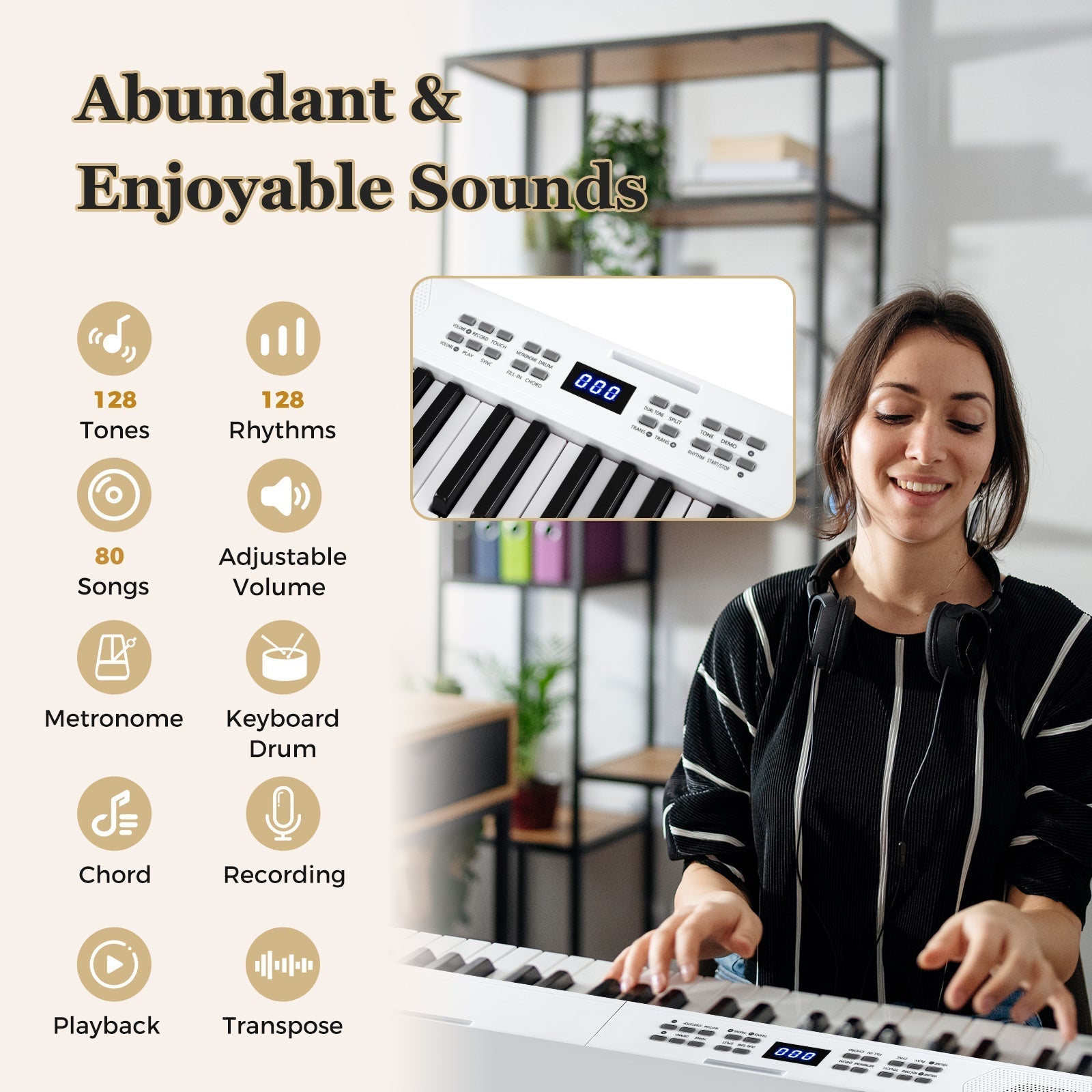 61-Key Foldable Piano Keyboard Full-size Electronic Keyboard with MIDI and Split Function