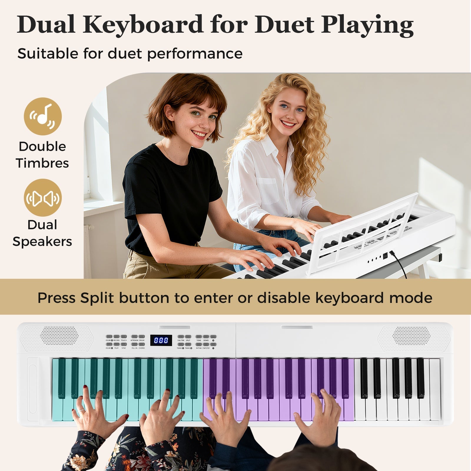 61-Key Foldable Piano Keyboard Full-size Electronic Keyboard with MIDI and Split Function