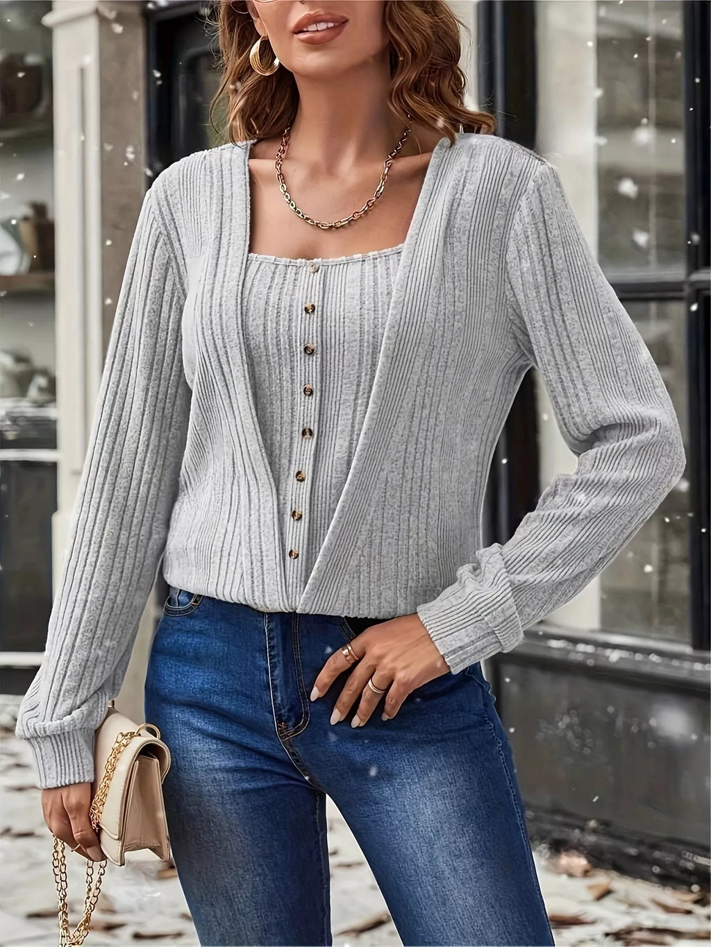 Ribbed Knit Faux Layered T-Shirt