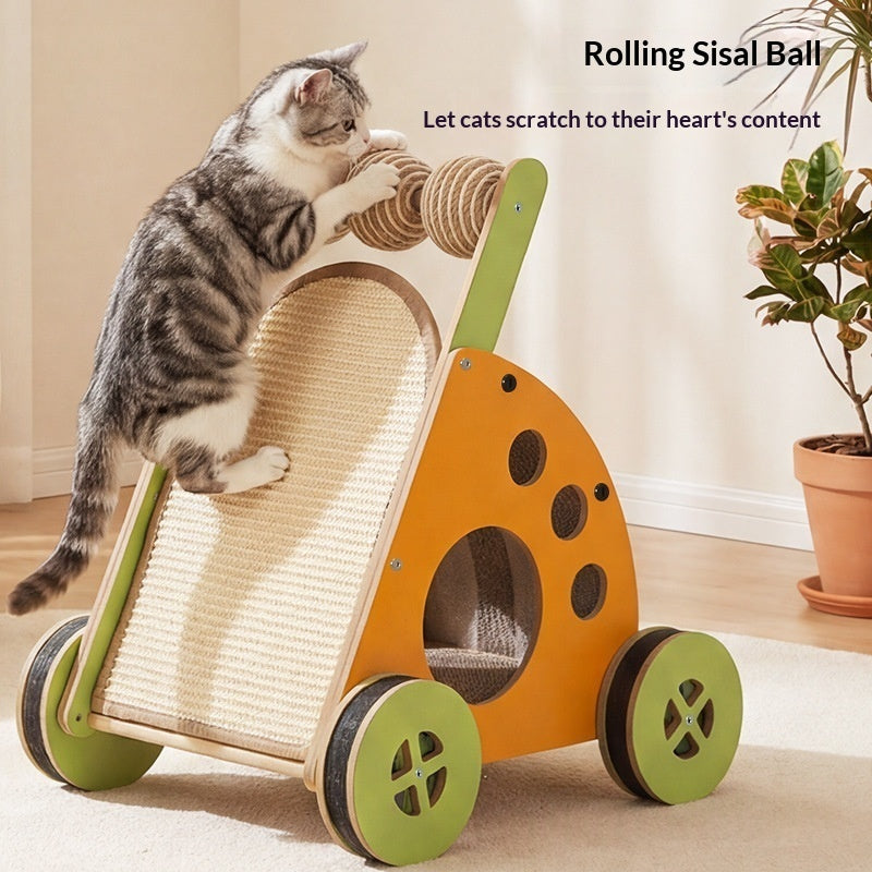 Pet Stroller With A Scratching Post Toy To Keep Your Cat Entertained