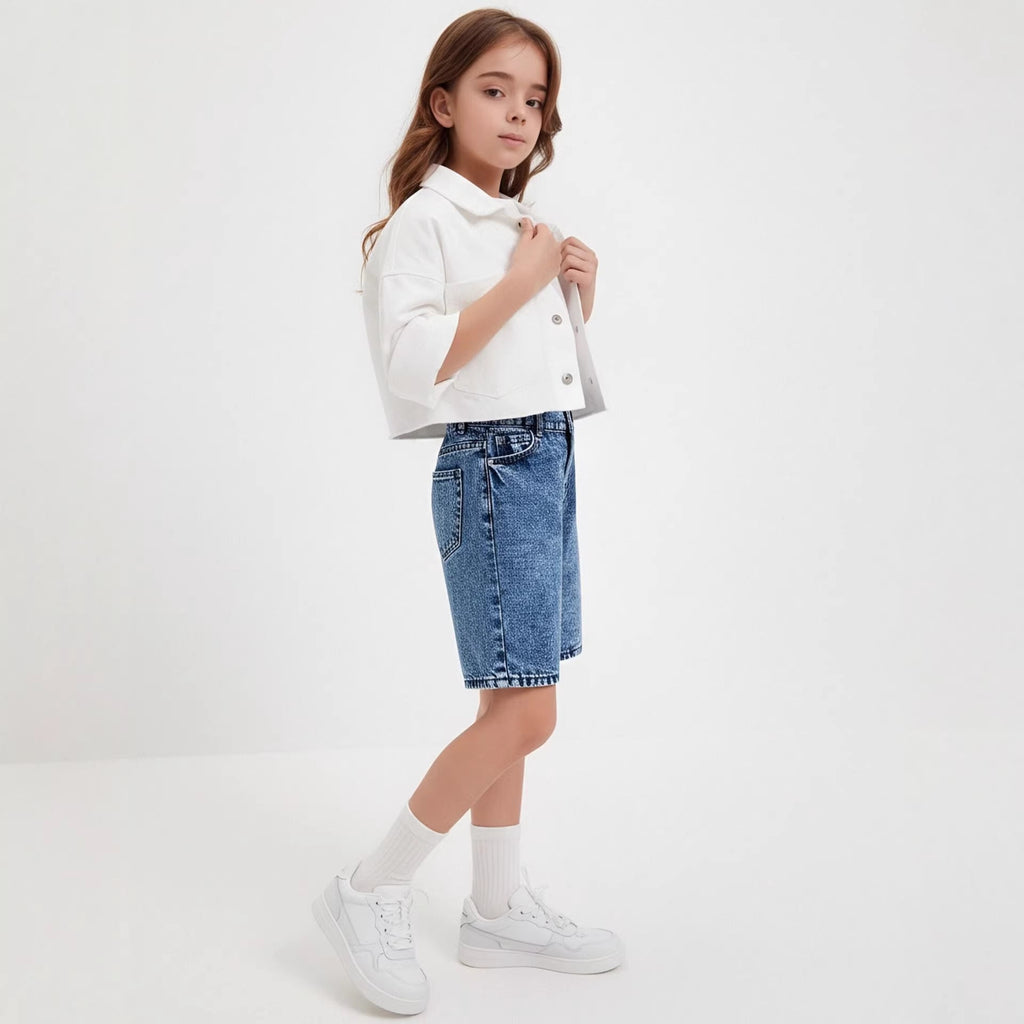 Washed Denim Mid-length Pants Girls Denim Shorts