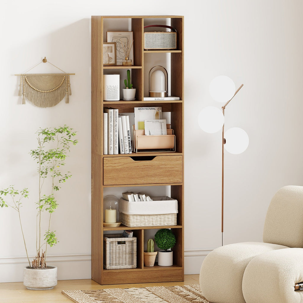 61inch Tall Freestanding Bookcase with Drawer 8-Cube Storage Organizer