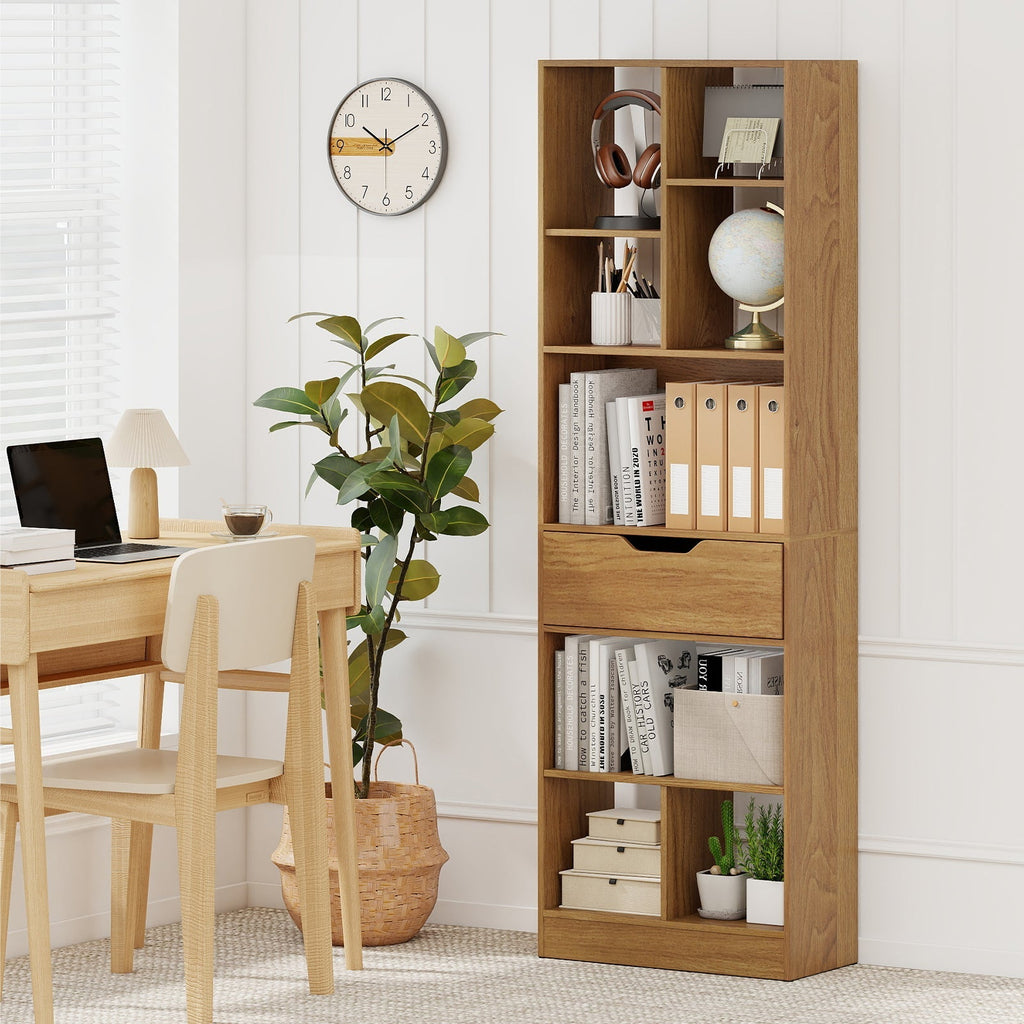 61inch Tall Freestanding Bookcase with Drawer 8-Cube Storage Organizer