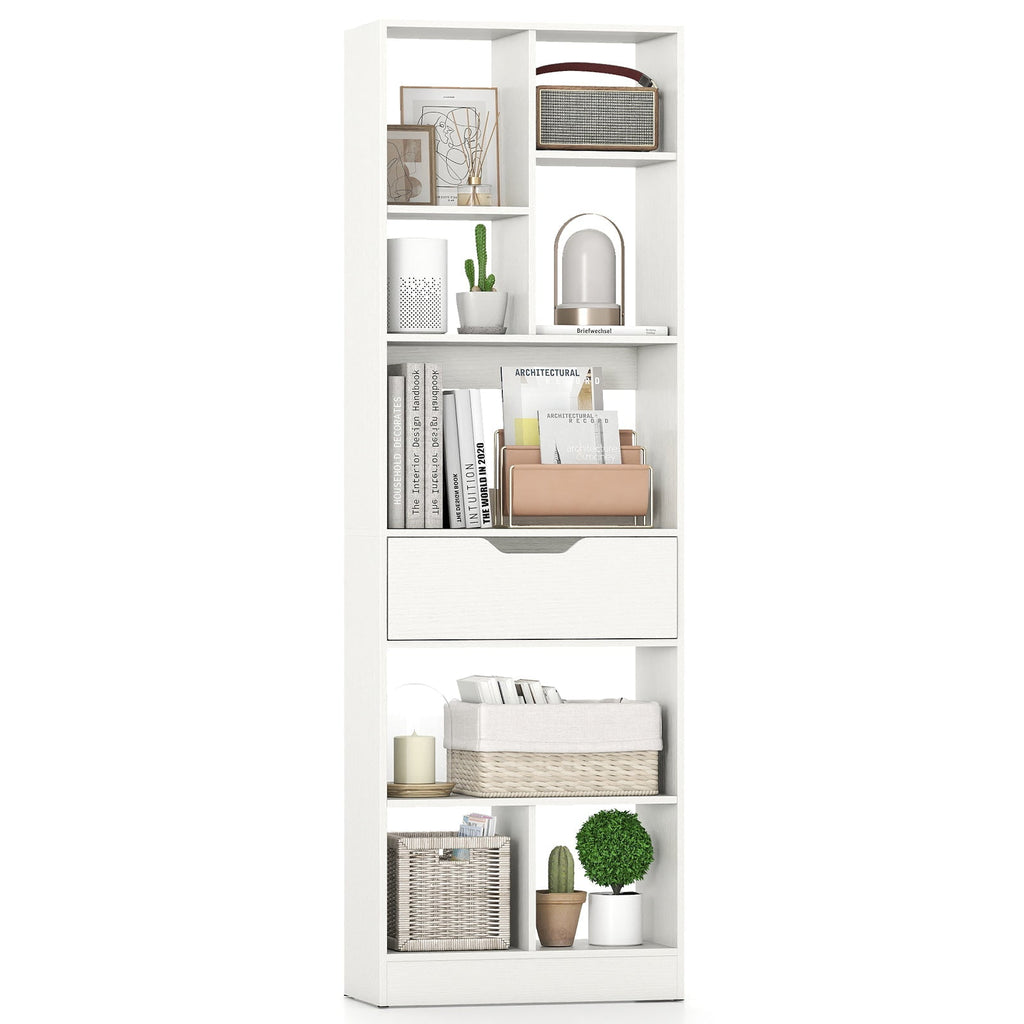 61inch Tall Freestanding Bookcase with Drawer 8-Cube Storage Organizer