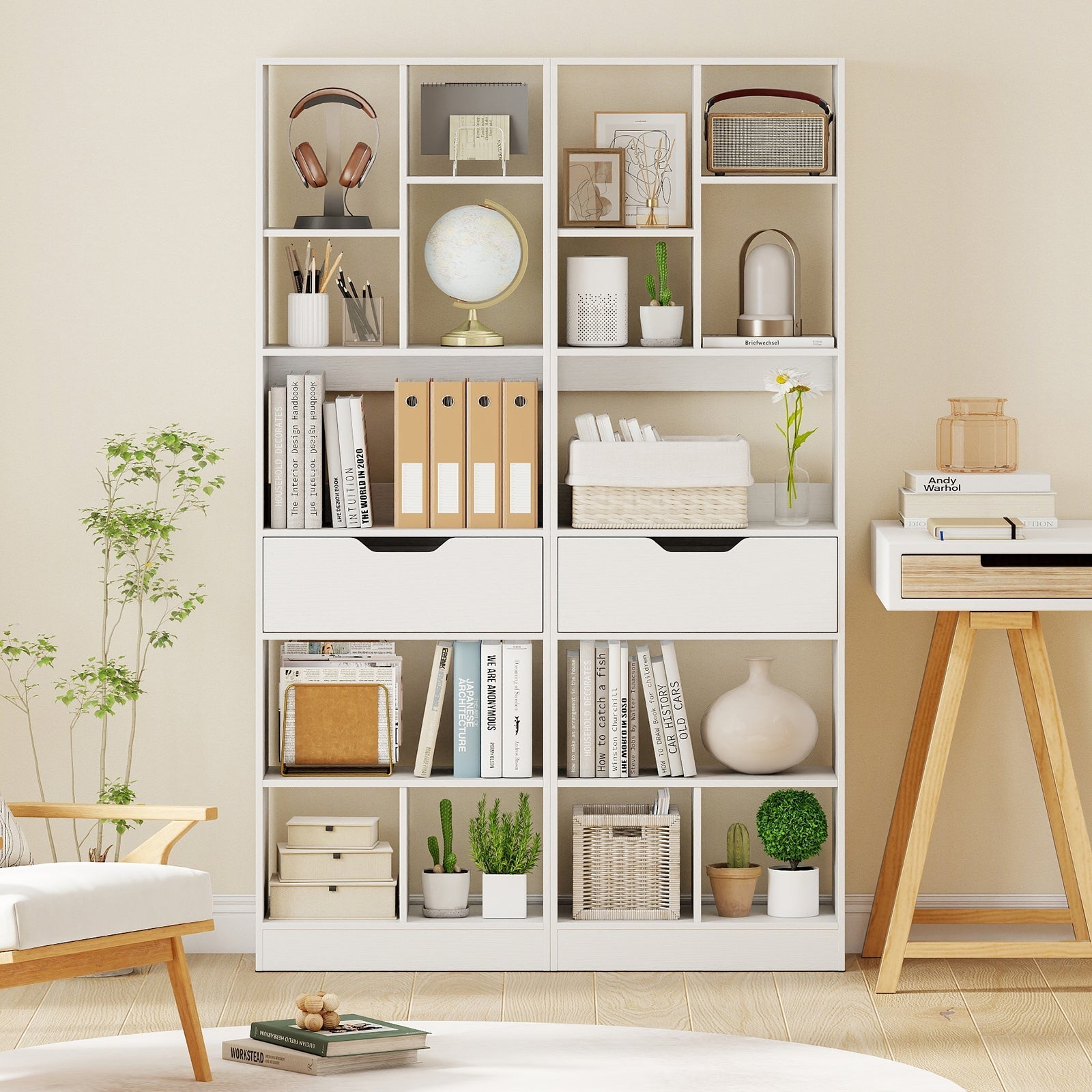 61inch Tall Freestanding Bookcase with Drawer 8-Cube Storage Organizer