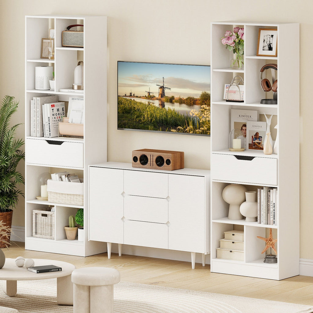 61inch Tall Freestanding Bookcase with Drawer 8-Cube Storage Organizer