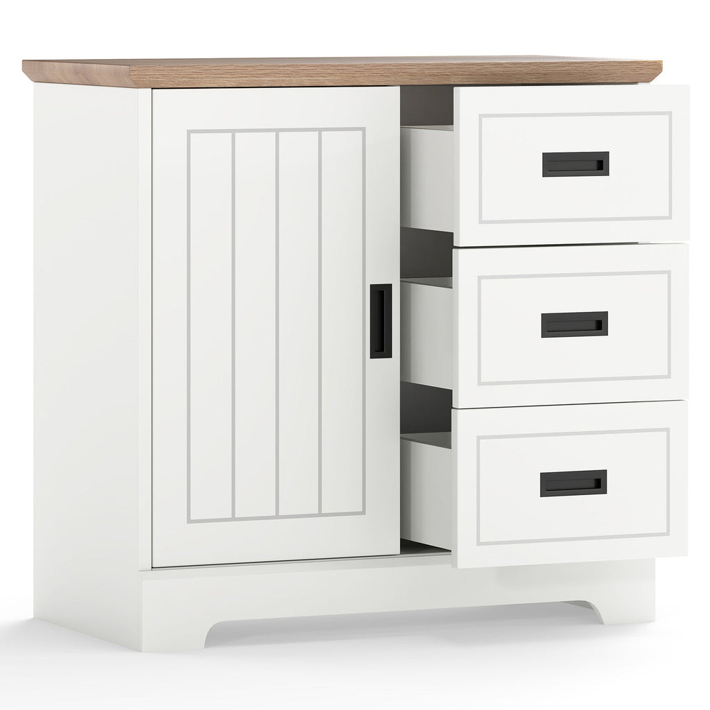 Farmhouse Sideboard Buffet Cabinet Kitchen Pantry with Sliding Doors-White