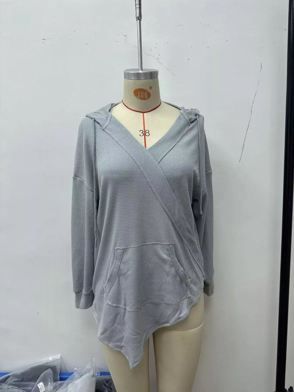 Drawstring Waffle Knit Hoodie