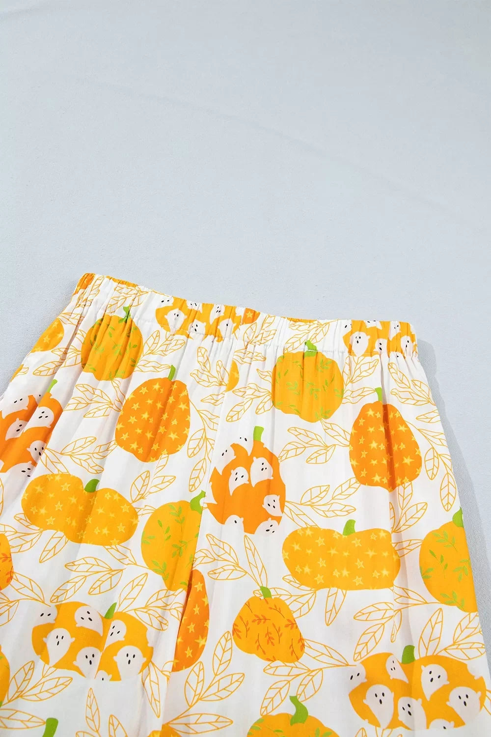 Short Sleeve Pumpkin Print Polka Dot Trim Pocket Placket Lounge Set