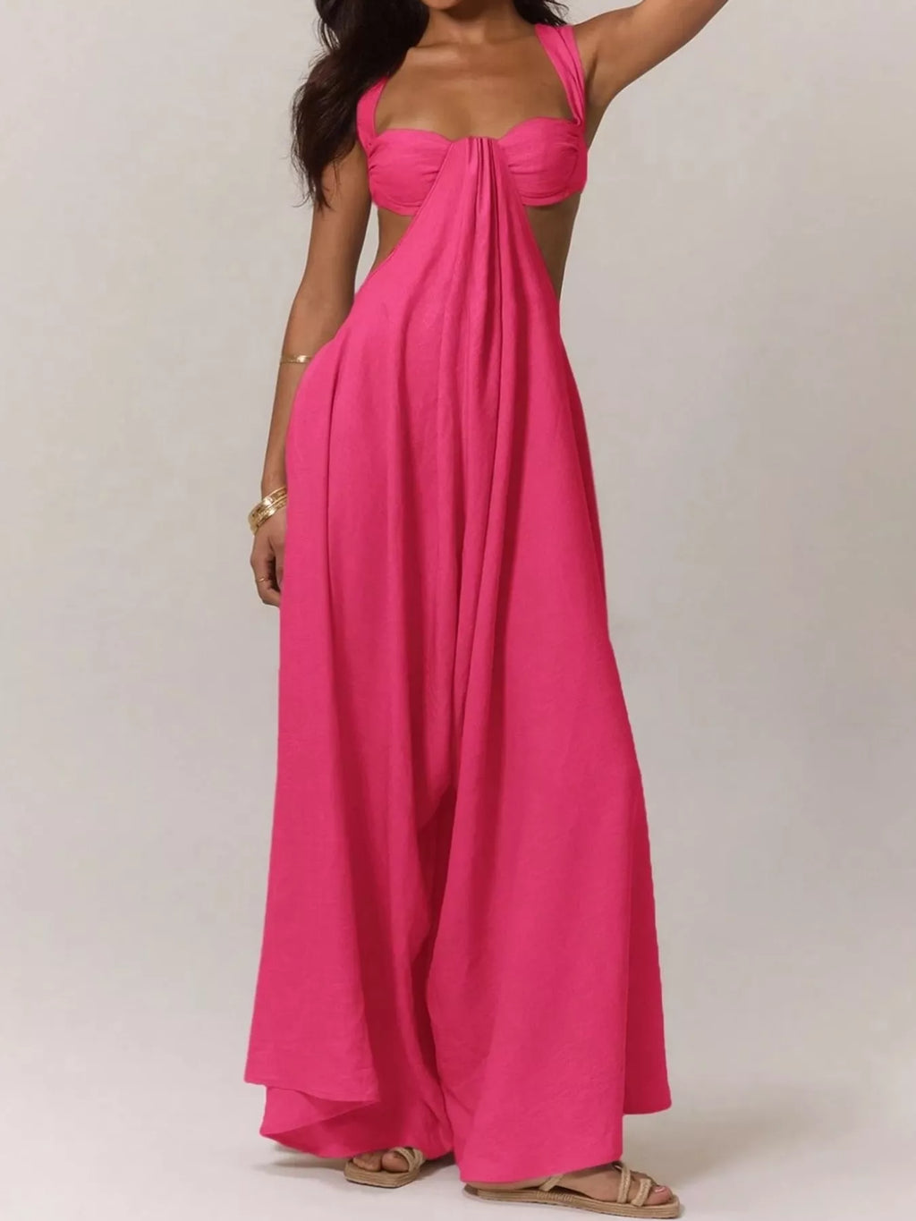 Backless Wide-Leg Jumpsuit with Cut-out Detail