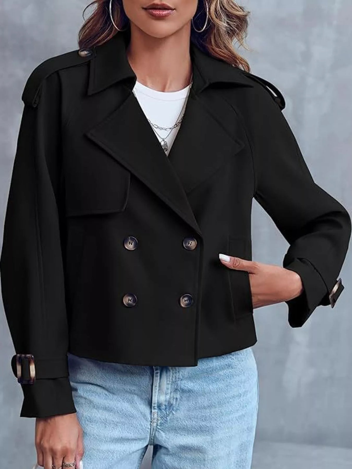 Double-Breasted Cropped Trench Outerwear