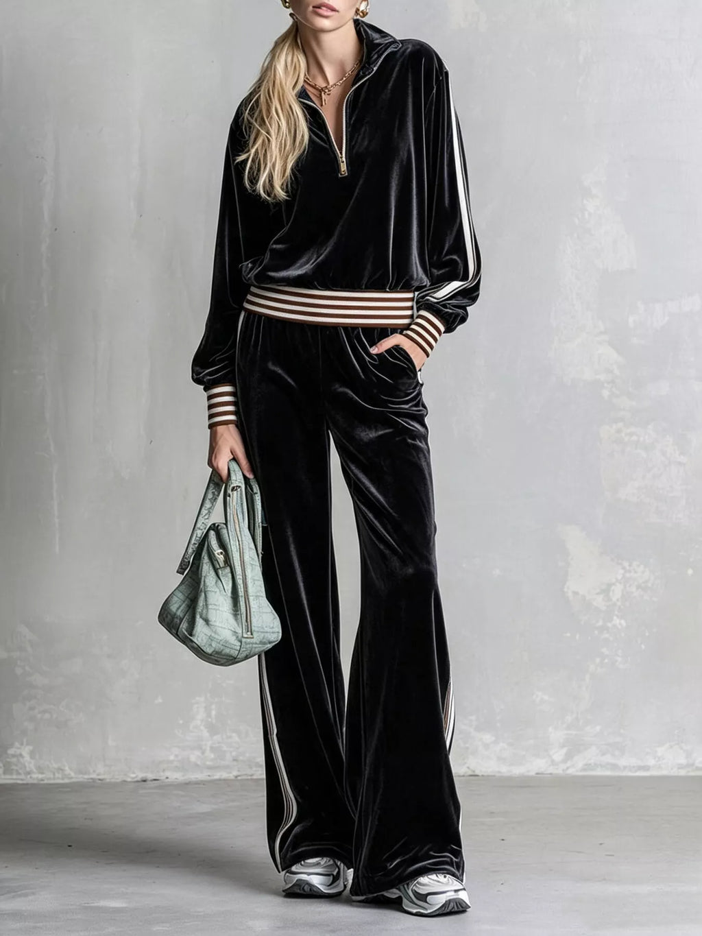 Striped Half Zip Top and Pants Set