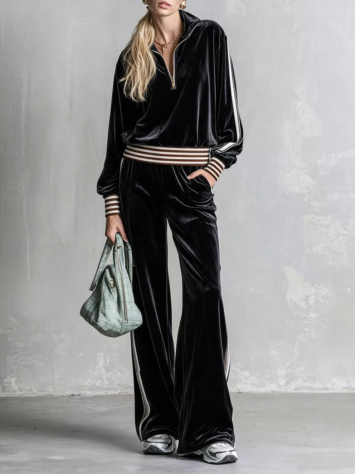 Striped Half Zip Top and Pants Set