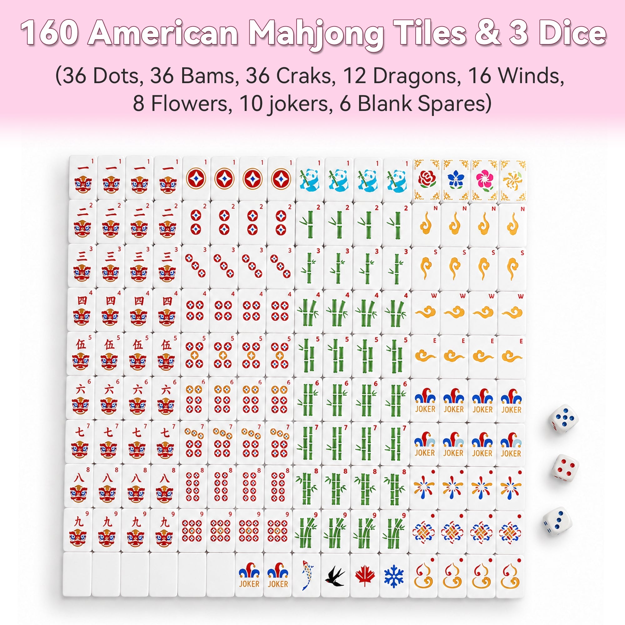 160PCS Floating Mahjong Tile Set Classic Style With 3 Dice