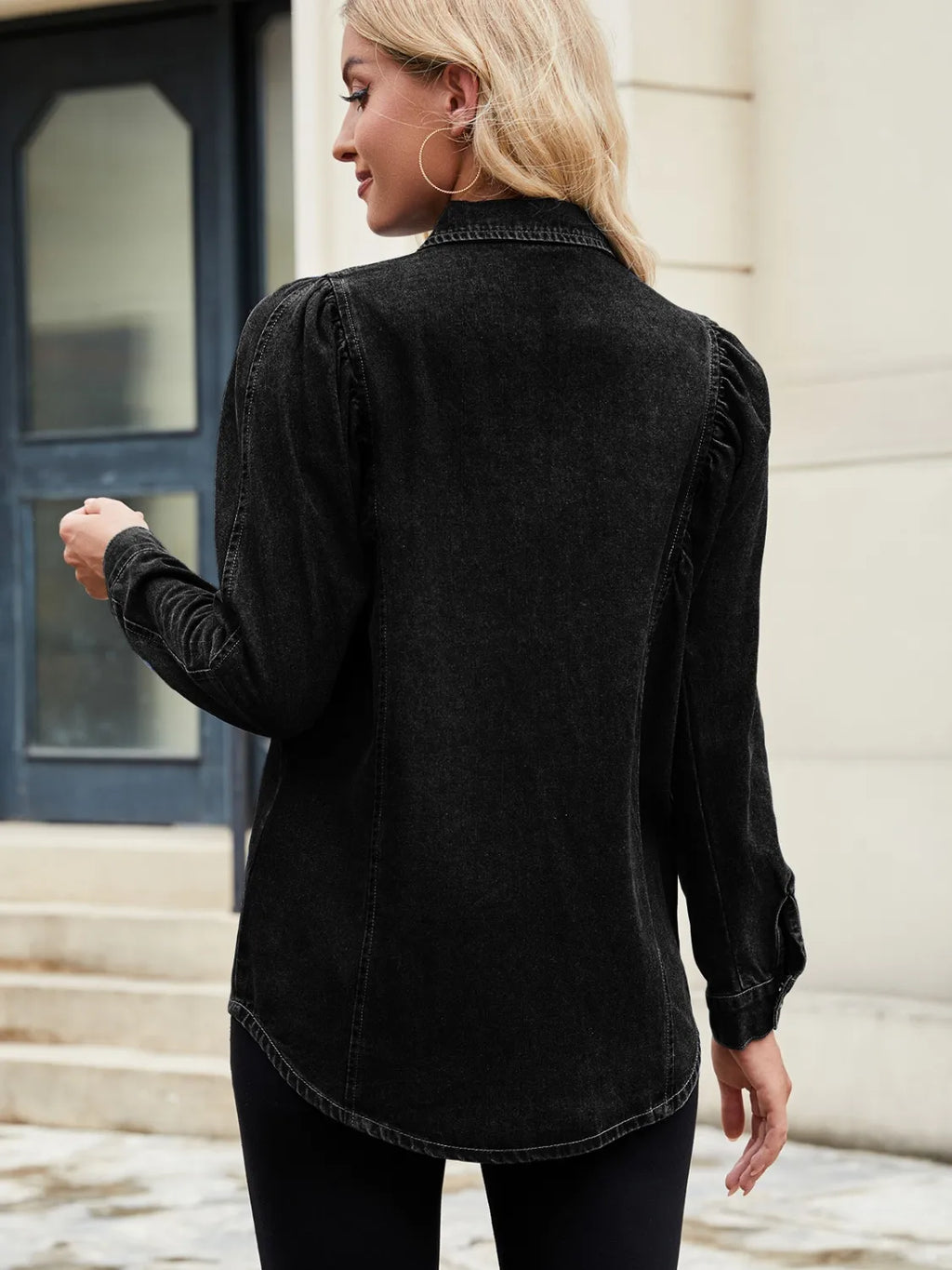 Button Down Collared Neck Denim Shirt