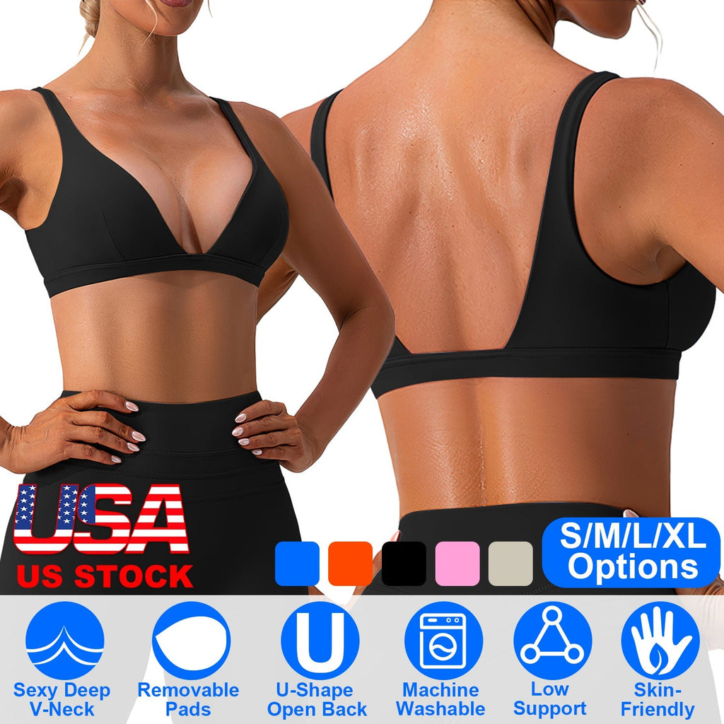 Women Deep V-Neck Sports Bra for Gym - Low-Impact Comfort