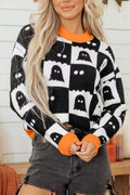 Halloween Ghost Pattern Checkerboard Sweater