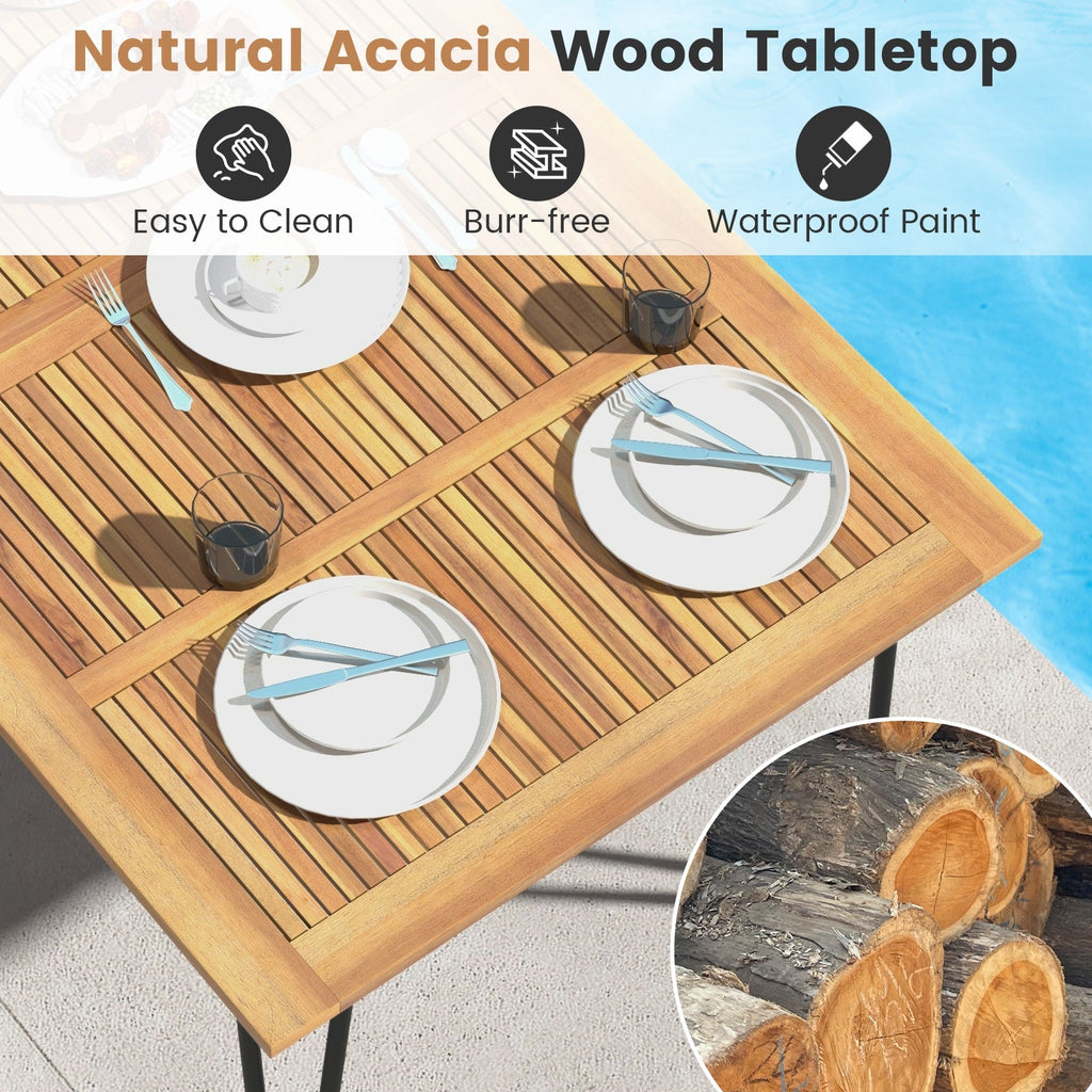 63 Inch Rectangular Outdoor Dining Table for 6 People with Acacia Wood Tabletop and Umbrella Hole